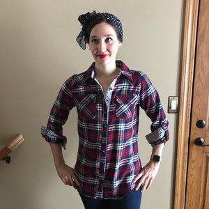 {Ashley} Red Plaid Flannel Shirt Boyfriend M